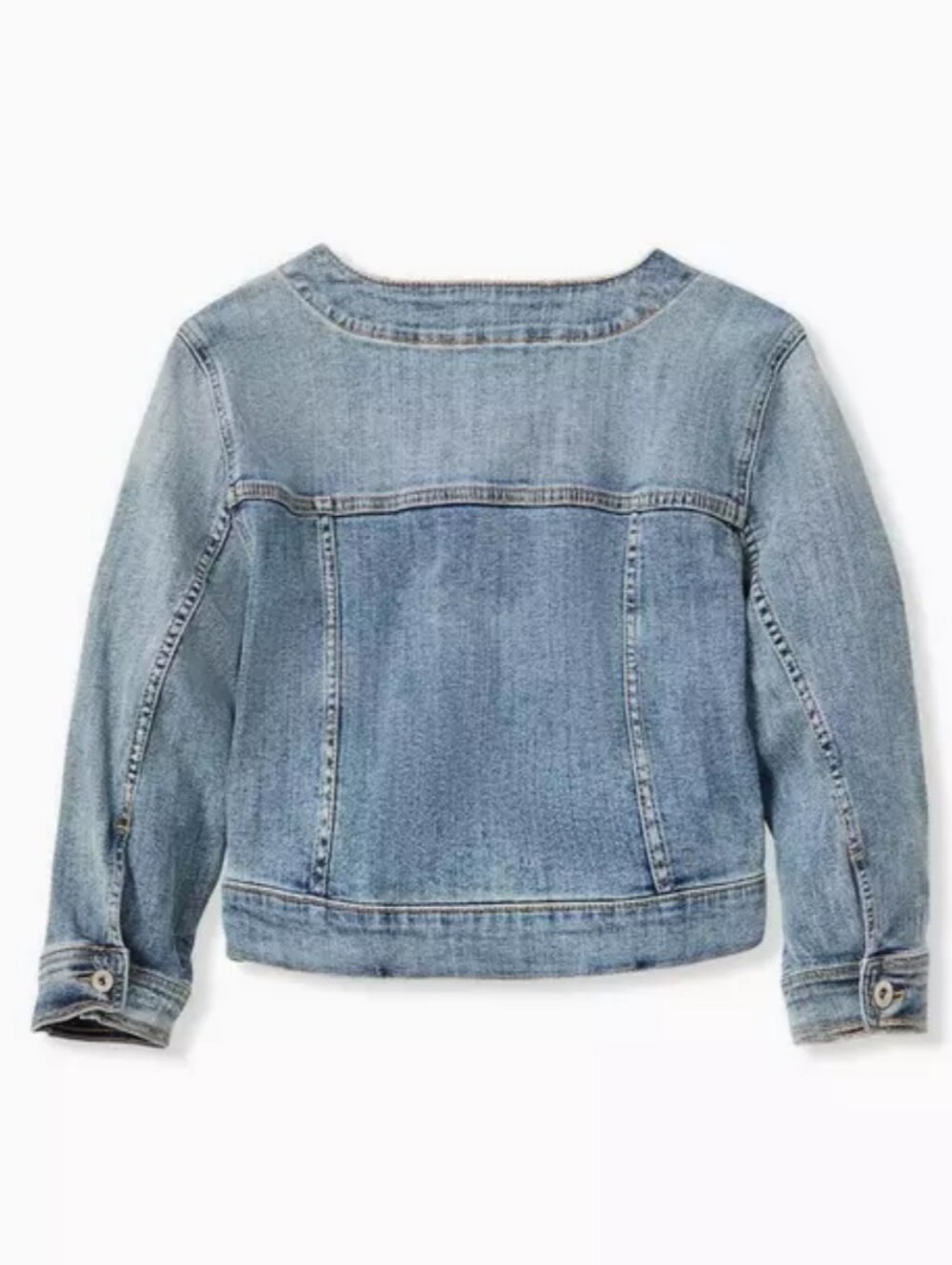 torrid Light Blue Collarless Slightly Distressed Denim Jacket - Picture 2 of 7